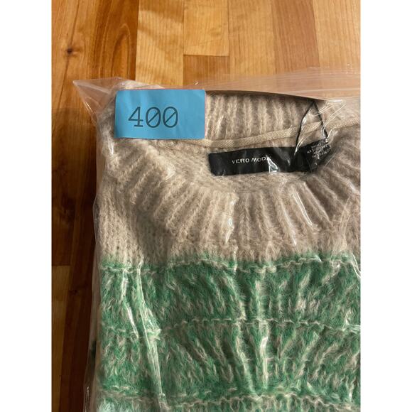 Vero Moda Boho O-Neck Sweater Relaxed Crew Neck Size L Cozy Striped Open Crochet - Picture 10 of 10